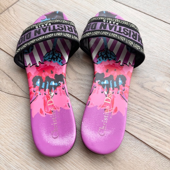DIOR Canvas D-Flower Pop Embroidered Dway Flat Slide Sandals 38.5 - Picture 6 of 9